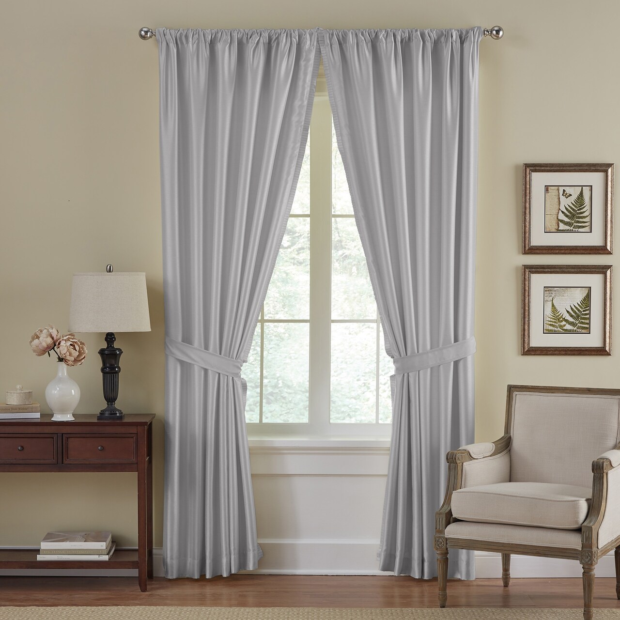 Threadmade Home Versailles Faux Silk Blackout Window Curtain, Gray - 52"W x 95"L